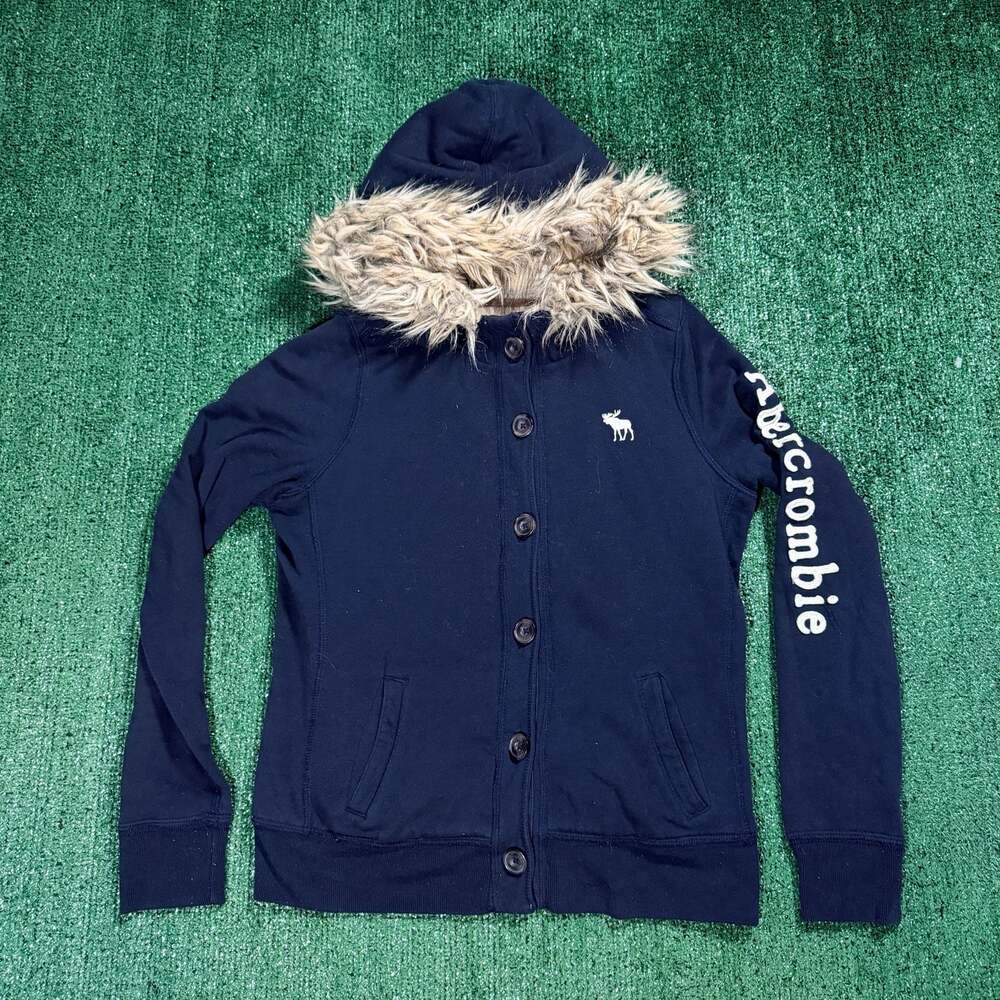 Y2K Women's Faux Fur-Lined Logo Button Up Heavy Hoodie Large